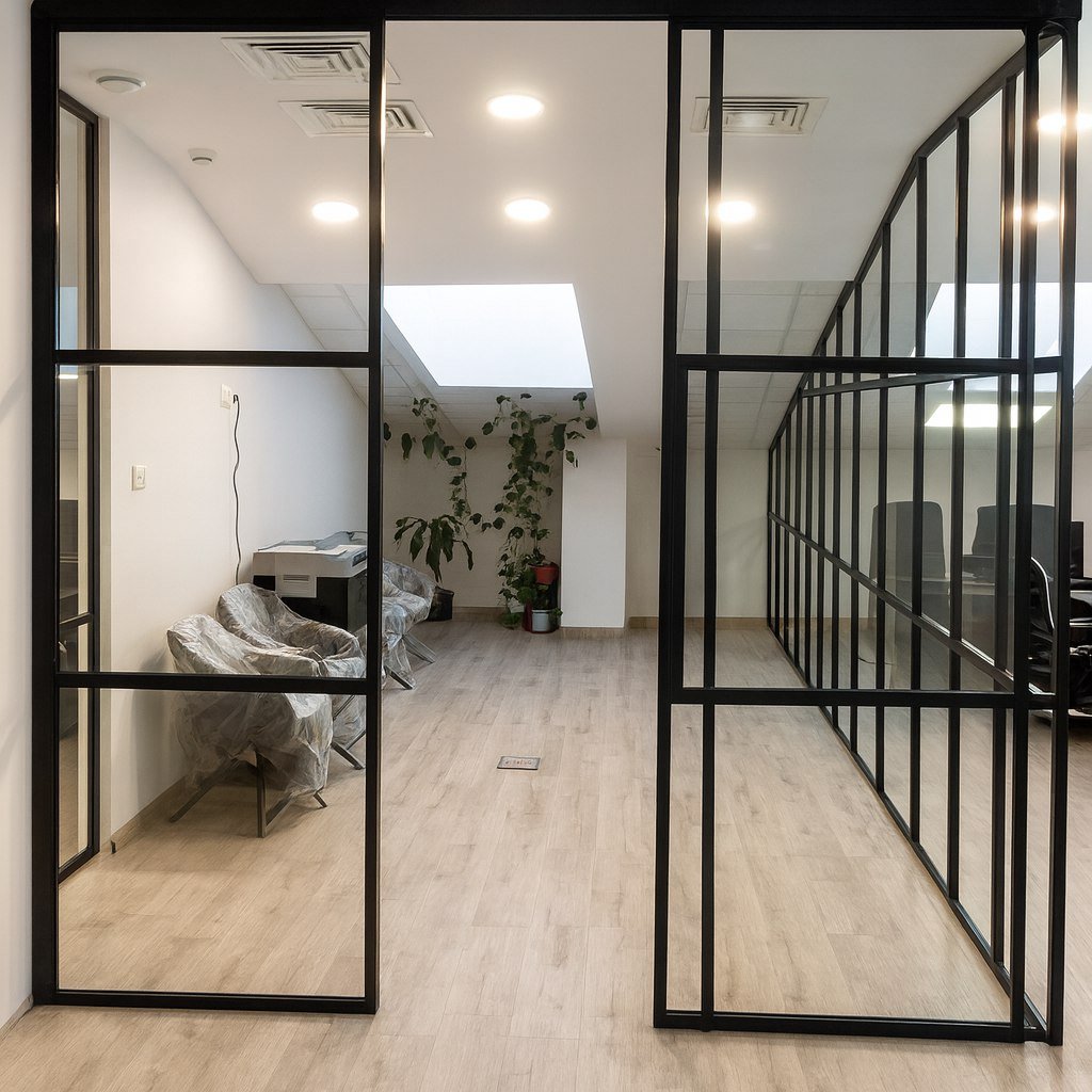Puerta corrediza colgante con guía de acero